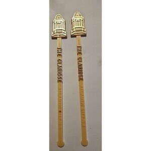 Vintage Claridge Hotel Atlantic City Swizzle Sticks Set of 2 Gold-Tone 6.5"